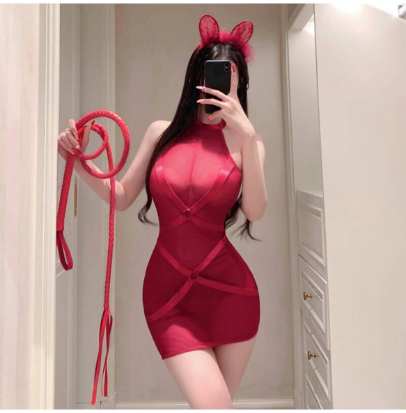 FEE ET MOI - Lover Strappy Sheer Set (Red)
